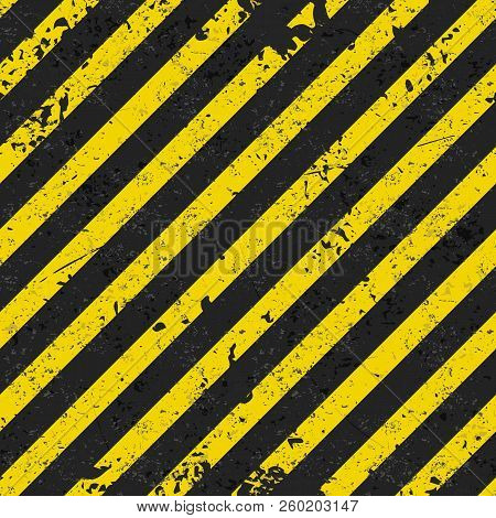 Grunge Seamless Pattern With Black And Yellow Diagonal Lines. Vector Background In 