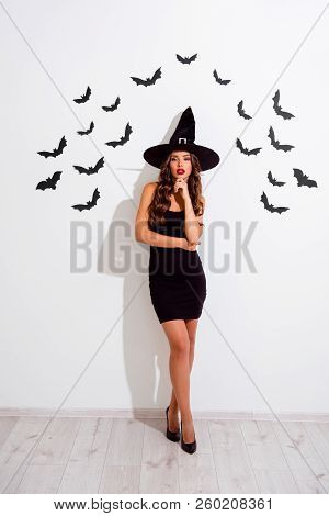 Vertical Photo Of Curly Brunette Lady With Rel Lips, Lipstick Stand Isolated On White Background Tou