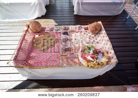 The Prayer And Worship Items For Thread Ceremony, Pooja (puja) Of The Indian Wedding Before Wedding 