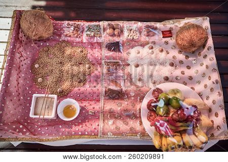 The Prayer And Worship Items For Thread Ceremony, Pooja (puja) Of The Indian Wedding Before Traditio