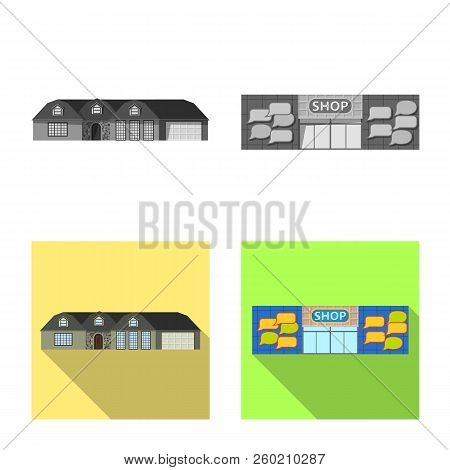 Vector Illustration Of Building And Front Sign. Set Of Building And Roof Vector Icon For Stock.