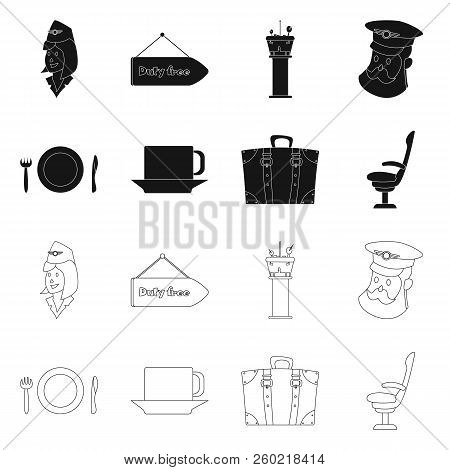 Vector Design Of Airport And Airplane Symbol. Set Of Airport And Plane Vector Icon For Stock.