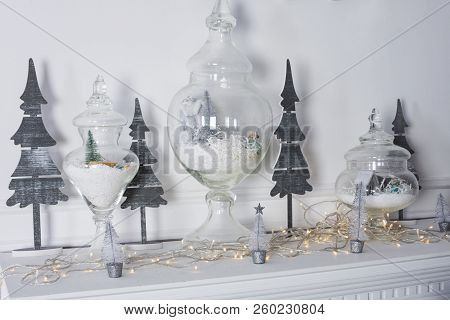 Christmas Decor On Vintage Background. New Year's Decorations.