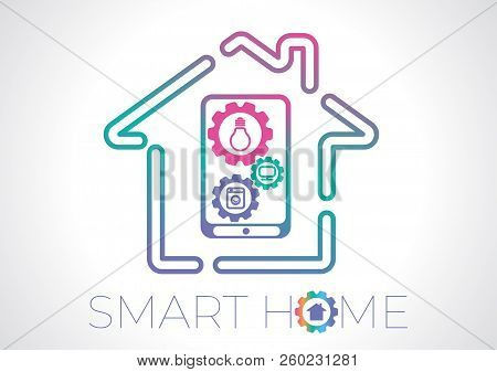 Smart Home System. Internet Of Things Concept. Automation Device House. Smart Technology Background.