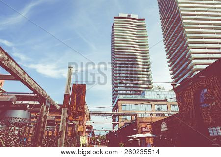 Toronto, Canada - September 18, 2018: Distillery District (former Gooderham & Worts Distillery) - Hi