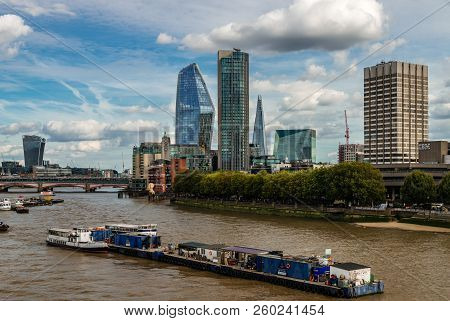 London, Uk - September 15, 2018: View Of The South Eastern Skyline From Waterloo Bridge.