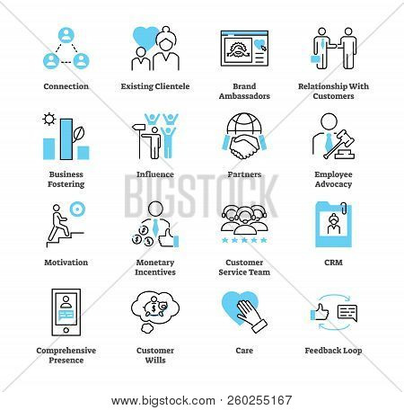 Relationship Marketing Icon Collection Set. Business Commercial Strategy Vector Illustration. Symbol