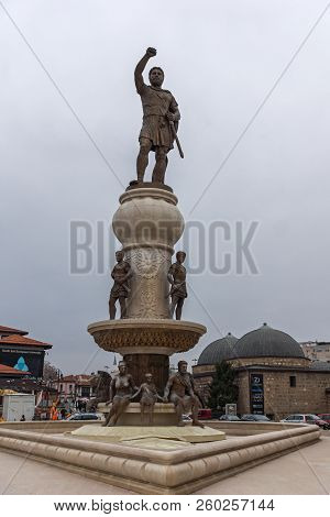 Skopje, Republic Of Macedonia - February 24, 2018: Philip Ii Of Macedon Monument In Skopje, Republic
