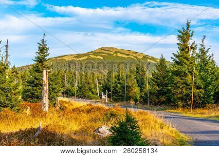 Tourist Road In The Middle Of Mountain Landscape, Giant Mountains, Krkonose, Czech Republic