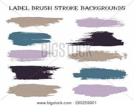 Graphic Label Brush Stroke Backgrounds, Paint Or Ink Smudges Vector For Tags And Stamps Design. Pain