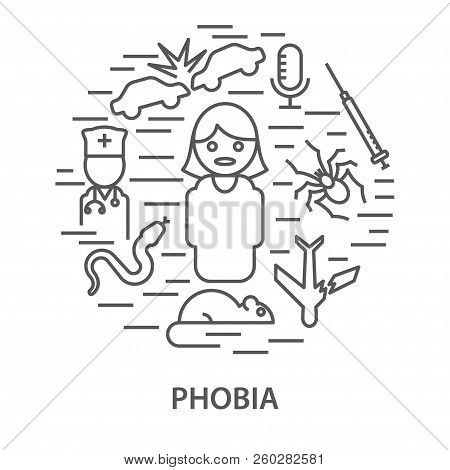 Linear Banners For Phobias. Mental Health Composition Vector Illustration