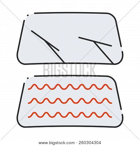 Set Of Car Windshield Icons. Wipers And Heated Glass. Vector Illustration.
