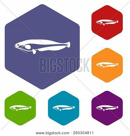 Atlantic Mackerel, Scomber Scombrus Icons Set Rhombus In Different Colors Isolated On White Backgrou
