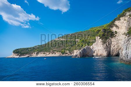 Blue Caves In Greece On The Island Of Zakynthos.