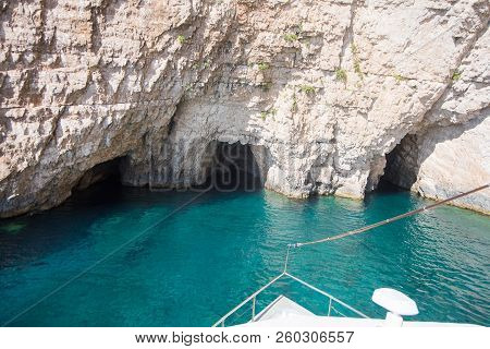 Blue Caves In Greece On The Island Of Zakynthos.