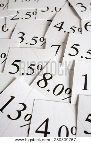 Different Interest Rates On Cards, Arranged As A Background.