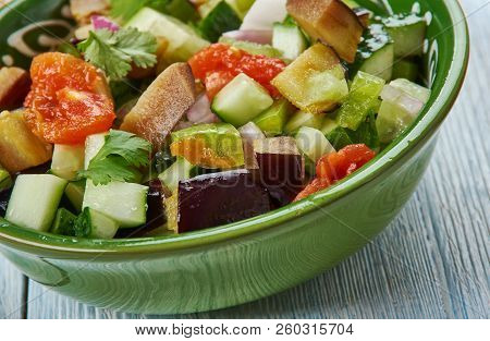 Mangal Salad, Azerbaijani Cuisine, Traditional Assorted Dishes, Top View. Traditional Azerbaijani Sa