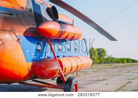 Samara, Russia - August 18, 2018: Old Soviet Helicopter At The Airport. Side View