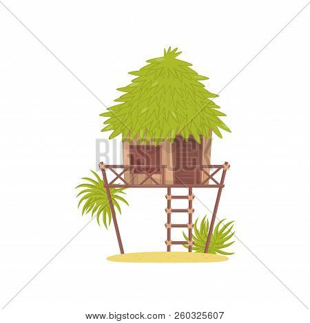 Bungalow, Hut In Tropical Jungle Vector Illustration On A White Background
