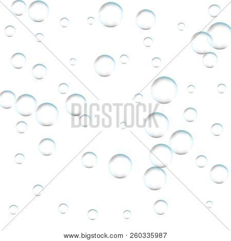 Underwater Fizzing Air Bubbles On White Background. Fizzy Sparkl