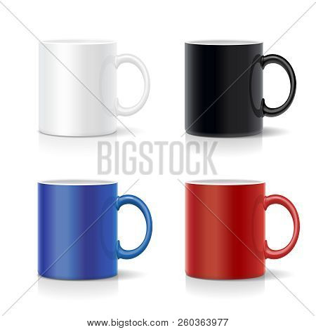 Four Mugs Of Various Colors. Coffee Cups Coolection Vector