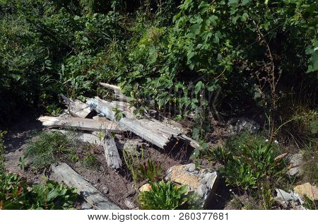 Ecology of Ukraine. Nature near Ukrainian capital.Environmental contamination. Illegal junk dump. August 31, 2018.Near Kiev, Ukraine