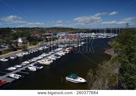 Marina of the Norwegian fishing town Hvaler . June 19,2018. Hvaler,Norway