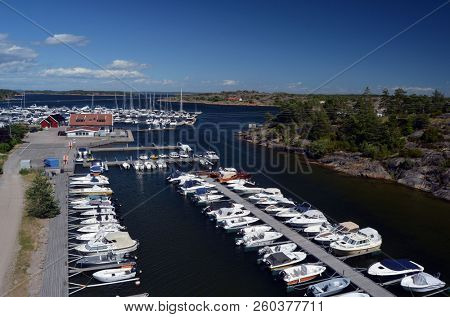 Marina of the Norwegian fishing town Hvaler . June 19,2018. Hvaler,Norway