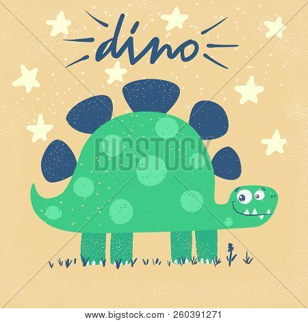 Funny Cute Dino, Dinosaur Illustration. Idea For Print T-shirt. Vector Eps 10