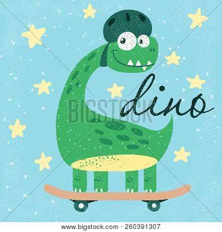 Funny Cute Dino, Dinosaur Illustration. Idea For Print T-shirt. Vector Eps 10