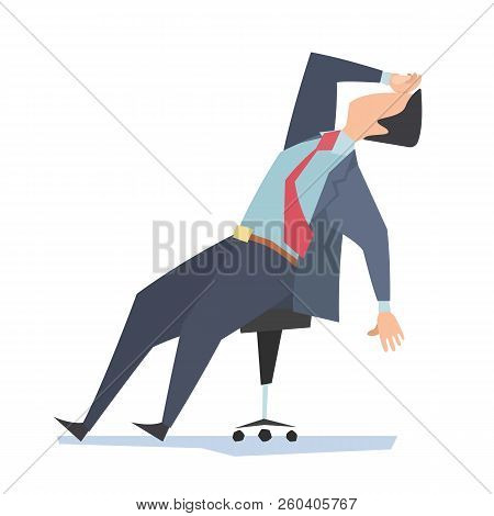 Tired Businessman Sitting On A Chair. Vector Illustration Of A Man In A Business Suit.