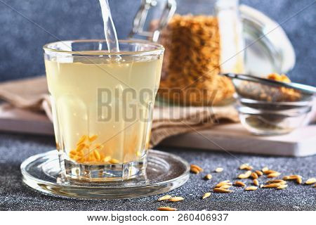 Broth, Infusion Of Oat Grains. Oat Kvass, Jelly Is A Healthy Drink.