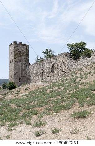 The Medieval Ruins Of The Genoese Fortress In Feodosiya, Republic Of Crimea