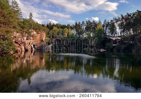 Canyon In Autumn Forest On A Warm Sunny Day, Ukraine, Zhytomyr Region, Korostyshevsky District
