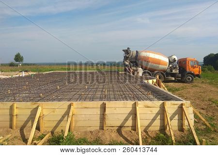 Abstract Background Of Iron Armature Ready For Concreting Metal Armature In Reinforced Concrete Stru