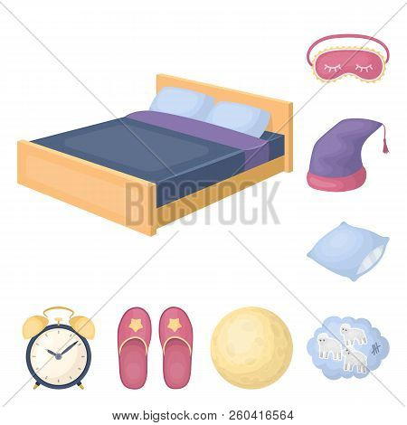 Rest And Sleep Cartoon Icons In Set Collection For Design. Accessories And Comfort Vector Symbol Sto