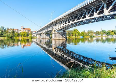 Tyrs Bridge Over Labe River In Litomerice On Sunny Summer Day, Czech Republic