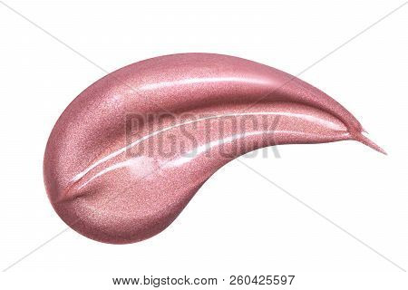 Lip Gloss Sample Isolated On White. Smudged Pink Makeup Product Sample