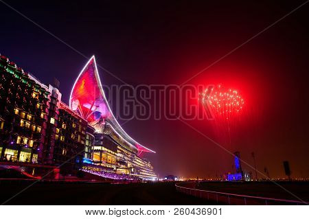 Dubai, Uae - Mar 28: Meydan Hotel In Dubai, Uae, As Seen On March 28, 2018. The Meydan Is The Worlds