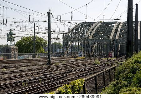 Cologne, Germany - July 07, 2018: View Of The Hohenzollern Bridge And The Monument To Kaiser Wilhelm