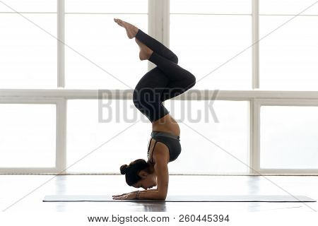 Young Sporty Attractive Woman Practicing Yoga, Doing Pincha Mayu