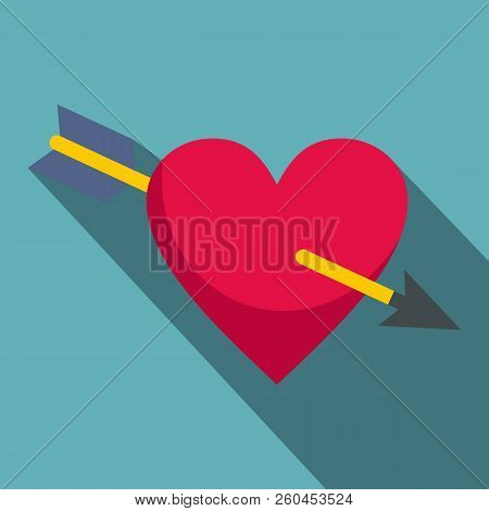 Heart Pierced By Cupid Arrow Icon. Flat Illustration Of Heart Pierced By Cupid Arrow Icon For Web  O