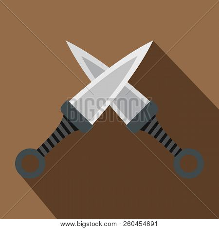 Steel Throwing Knives Icon. Flat Illustration Of Steel Throwing Knives Icon For Web  On Coffee Backg