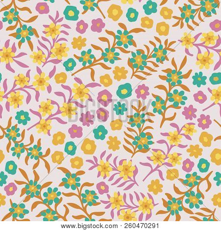 Pink Blooming Meadow Seamless Small-scale Floral Pattern Background