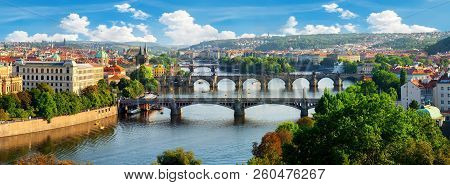 Row Of Bridges In Prague At Summer Day