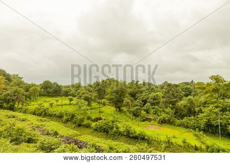 Landscape Of The Mountain Ranges Of Western Ghats At State Of Maharashtra Near Wakanda Dam In India.