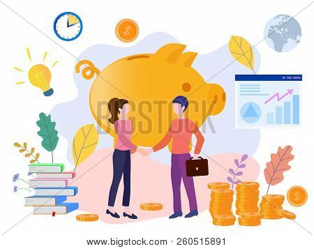 Concept Piggy Bank, Successful Team, For Web Page, Banner, Prese