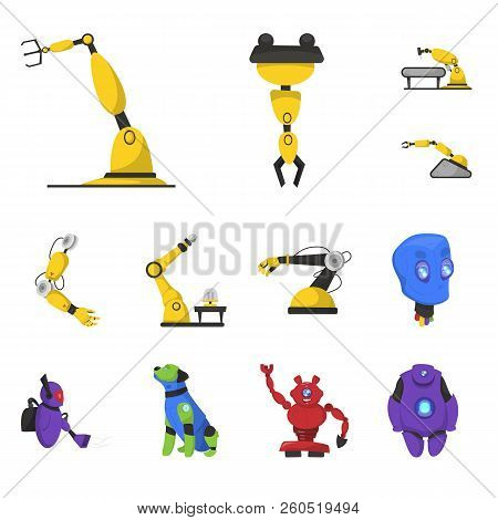Vector Illustration Of Robot And Factory Logo. Set Of Robot And Space Vector Icon For Stock.