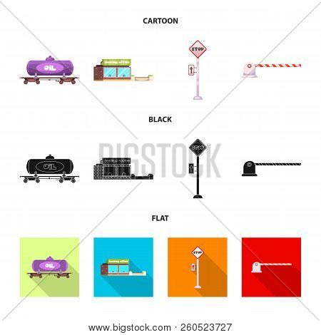 Vector Design Of Train And Station Icon. Set Of Train And Ticket Stock Vector Illustration.
