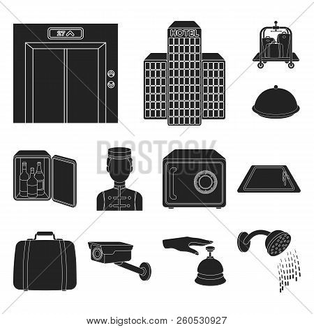Hotel And Equipment Black Icons In Set Collection For Design. Hotel And Comfort Vector Symbol Stock 